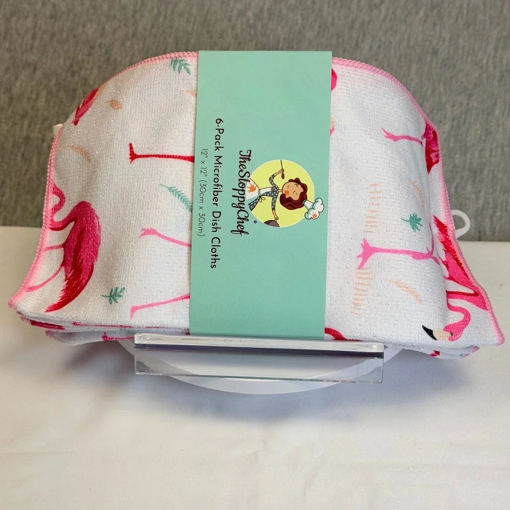 The Sloppy Chef 6-Pack Microfiber Dish Cloths Pink Flamingo 12x12 Arkwright Home